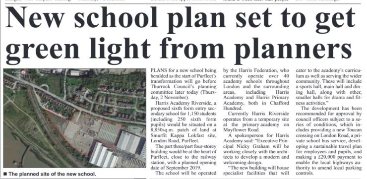 17.11.02 new school gets green light, p14. Thurrock Independant