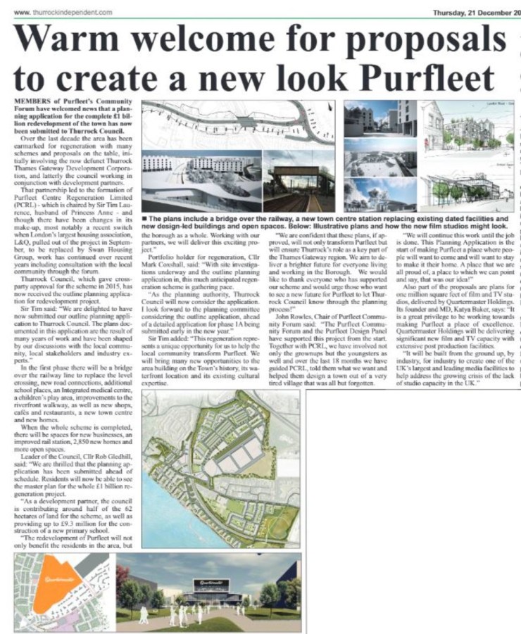 17.12.21 warm welcome for proposals for new look Purfleet p3. Thurrock Independant