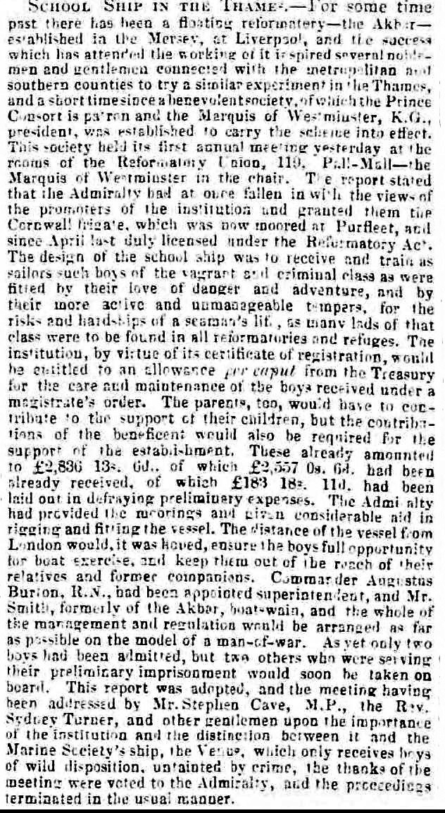 1859.06.16 Cornwall frigate now moored on the Thames, Morning Post