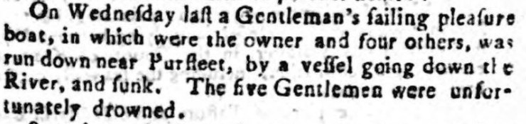 1794.05.09 sailing vessel sunk, five drowned, Kentish Weekly Post or Canterbury Journal