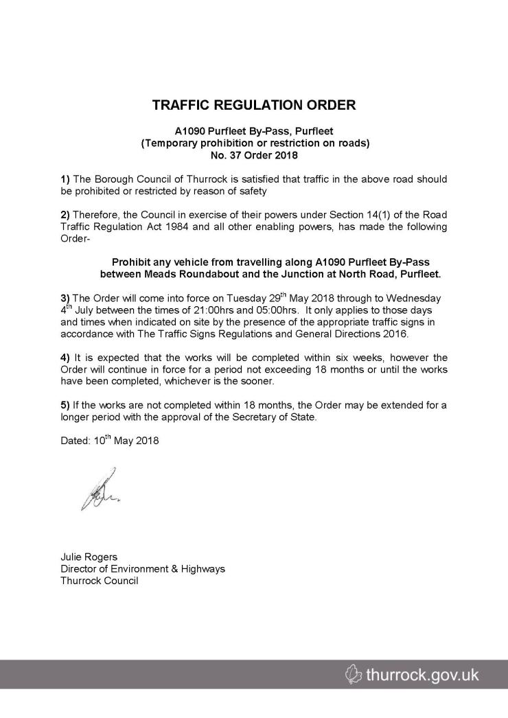 18.05.10 TRO Purfleet by pass