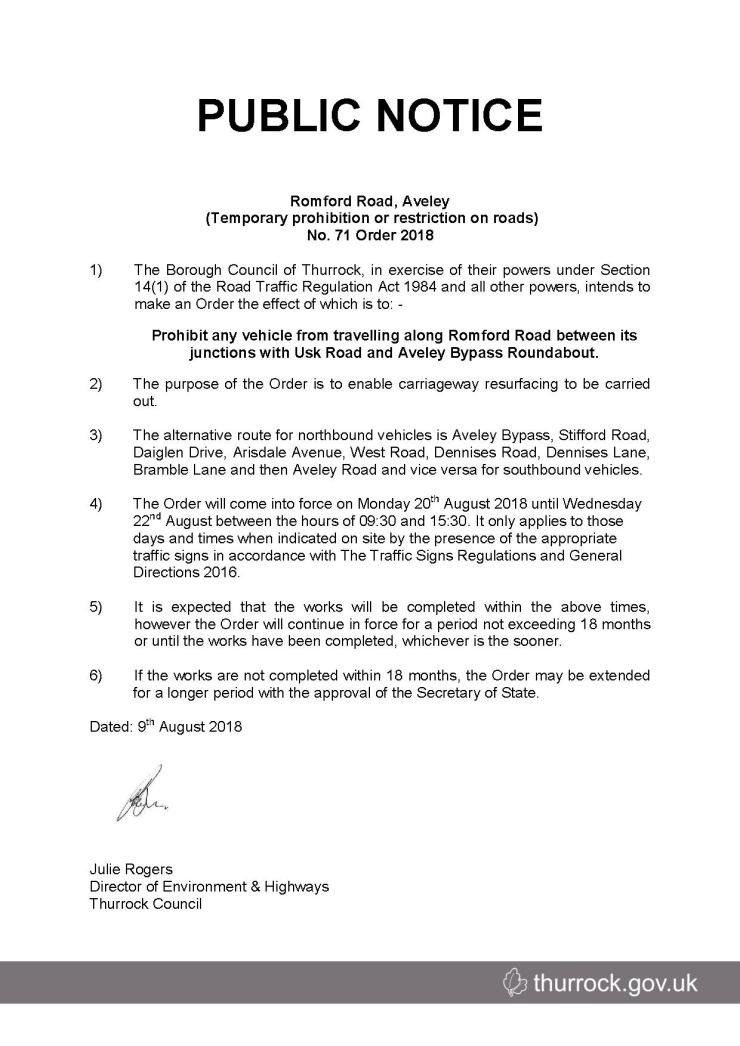 18.08.09 TRO - Romford Road Aveley