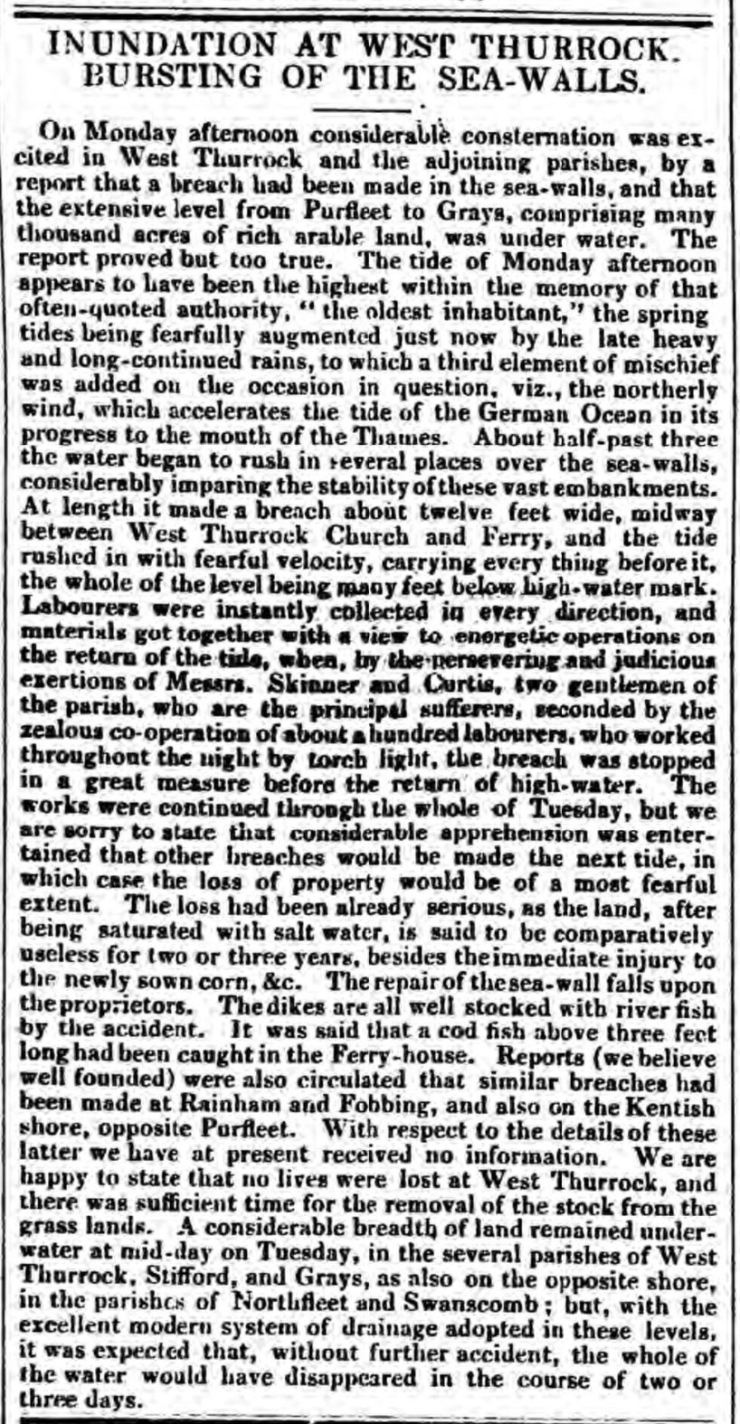 1841.10.22 breach of sea wall, Essex Standard