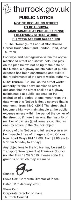 19.01.11 public notice land at stonehouse roundabout &amp; london rd w. thurrock