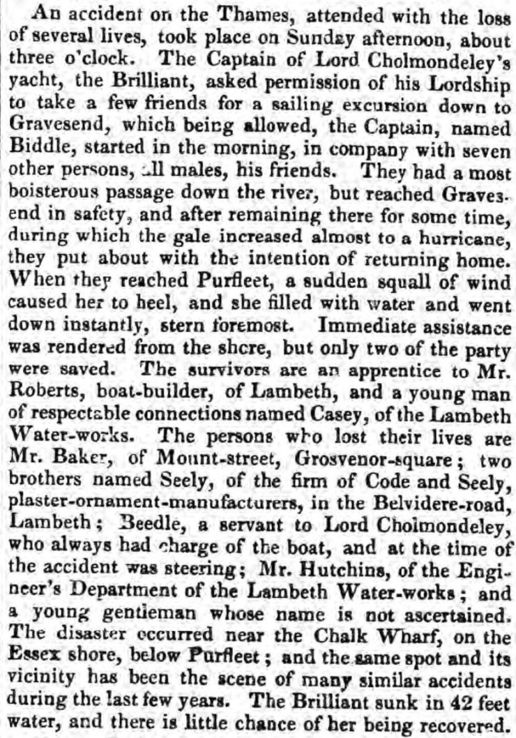 1832.08.24sinkingthebrilliantoffchalkwharf2cstamfordmercury