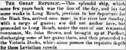 1858.01.23 The Great Republic ship, Gravesend Reporter, North Kent and South Essex Advertiser