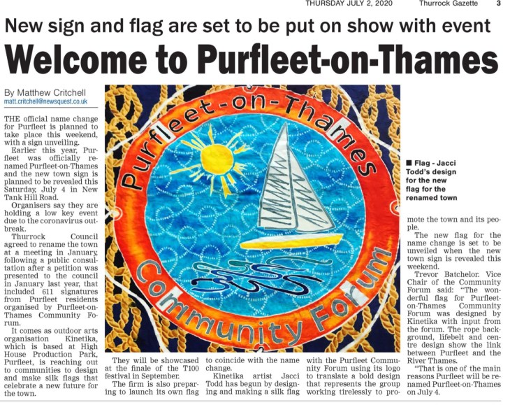 20.07.02 name change &amp; POTCF Kinetika flag, Thurrock Gazette