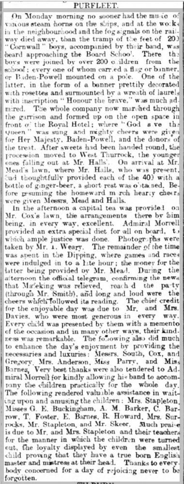 1900.05.26 Cornwall boys day out, Grays &amp; Tilbury Gazette, and Southend Telegraph