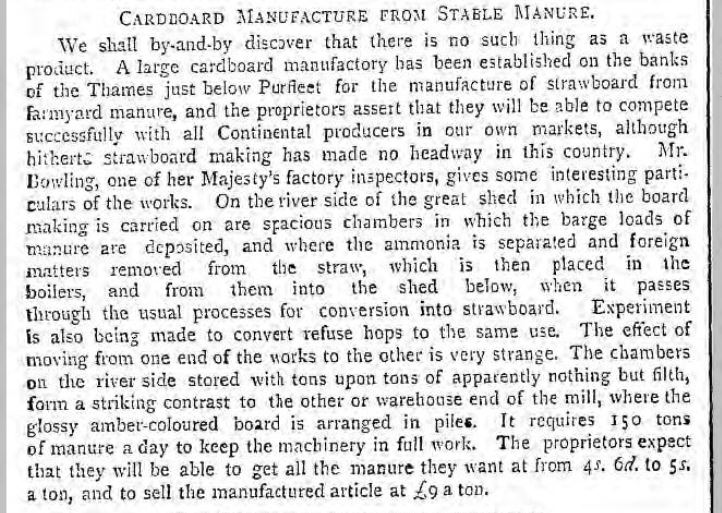 1888.04.03 cardboard from stable manure, Pall Mall Gazette